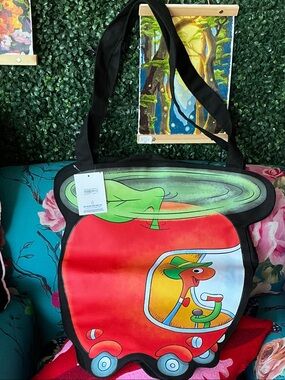 Richard Scarry’s Novelty Red Apple Tote Bag with Playful Cartoon Design